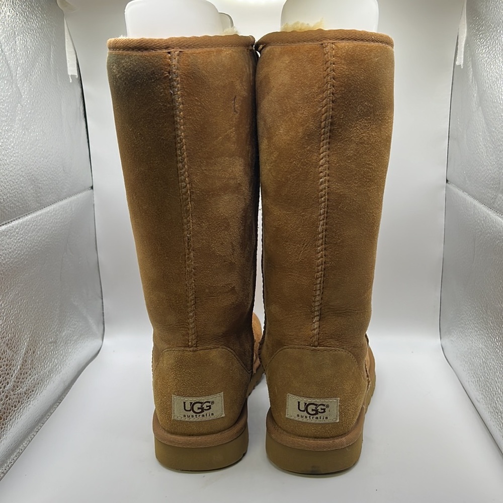 Ugg Tall Winter Boots Brown Leather Sheep Womens Size 7 - Picture 3 of 16
